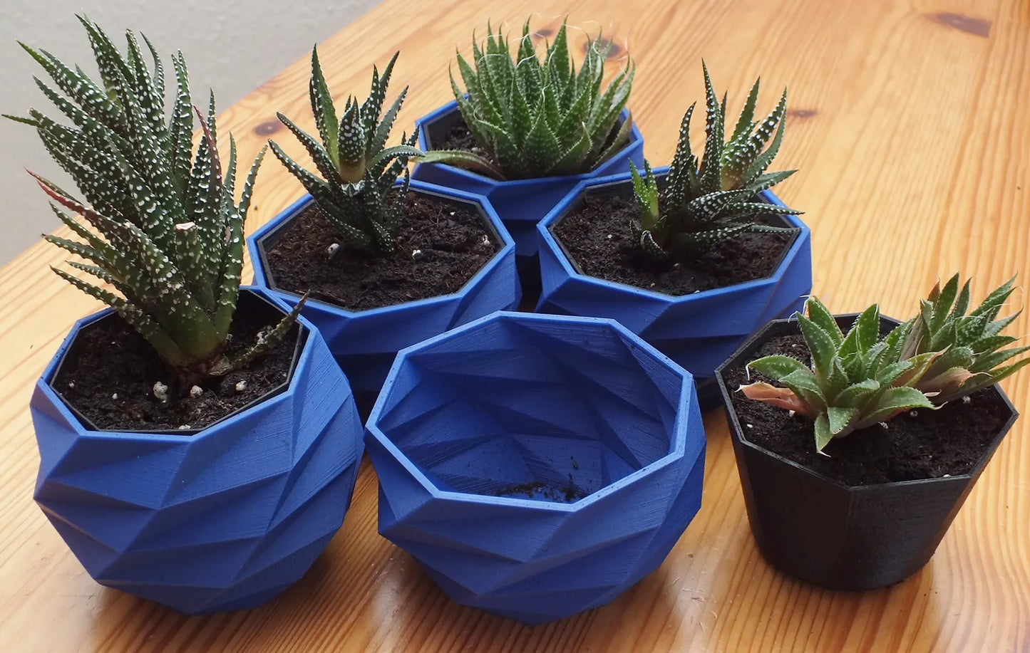 Blue Low Poly Octagonal Planter – 3D Printed Minimalist Pot